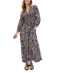 Raffya Women's Paulina Shirred Bodice Zebra Print Maxi Dress