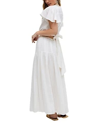 Raffya Women's Candice Flutter Sleeve Jacquard Maxi Dress