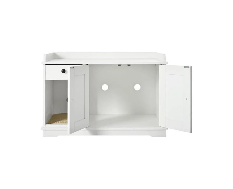 Casainc 33.5" Cat Litter Box Enclosure, Litter Box Furniture Hidden with Cat Litter Mat, Indoor Cat House with Storage Drawer Side Table