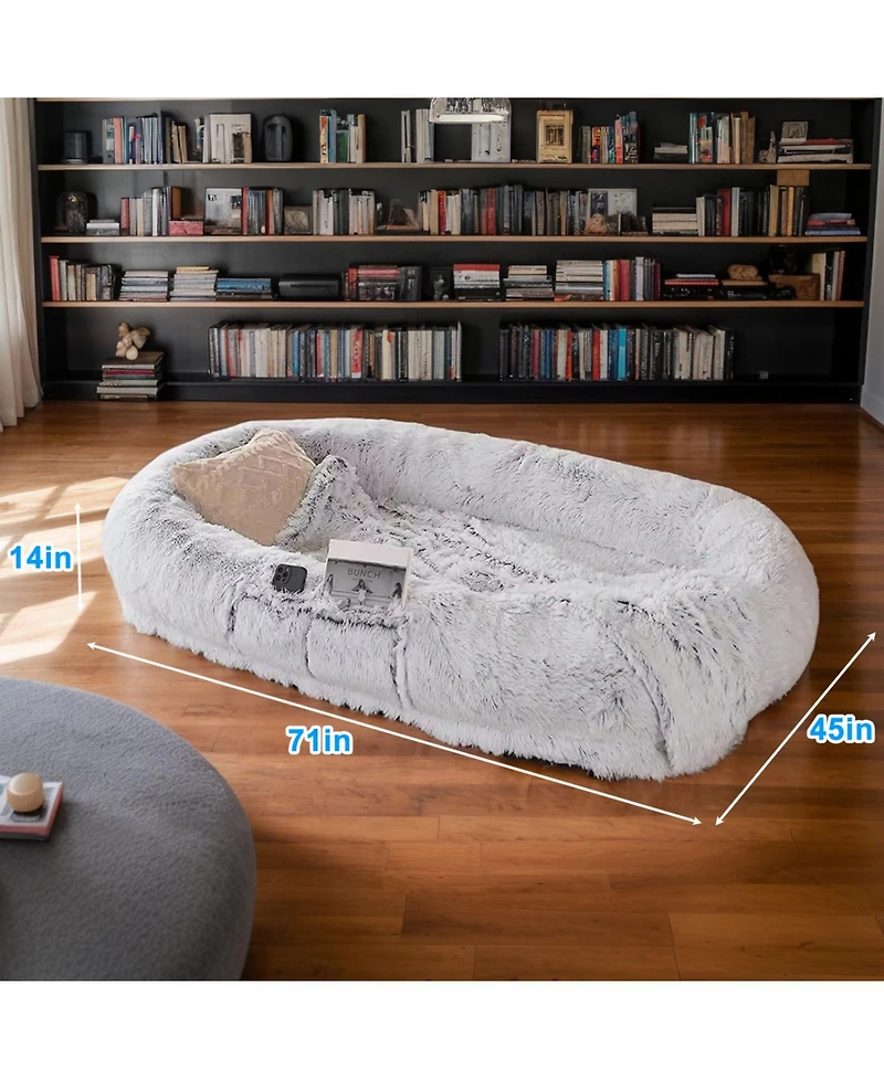 Streamdale Furniture Human Dog Bed Washable Faux Fur Orthopedic 71"x45" (Grey)