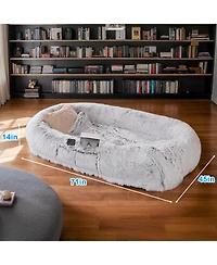 Streamdale Furniture Human Dog Bed Washable Faux Fur Orthopedic 71"x45" (Grey)