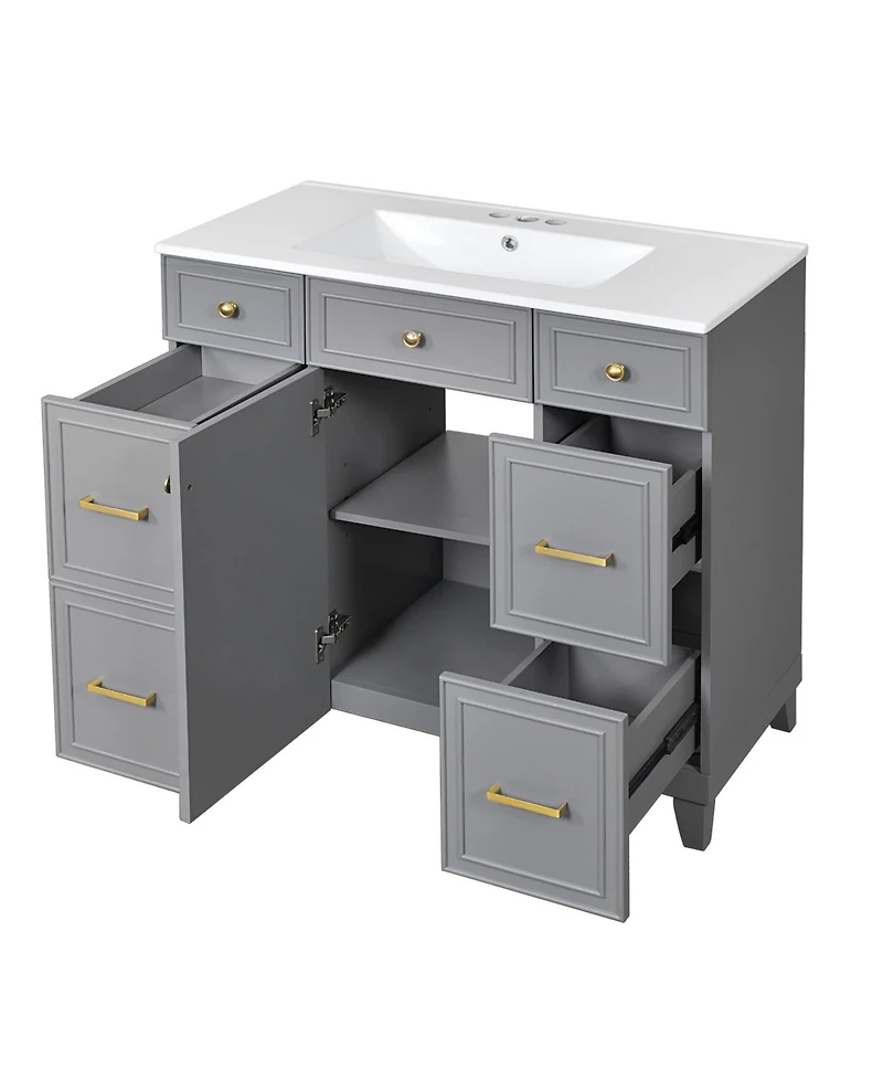 Streamdale Furniture 36" Bathroom Vanity w/ Ceramic Sink & Hairdryer Drawer