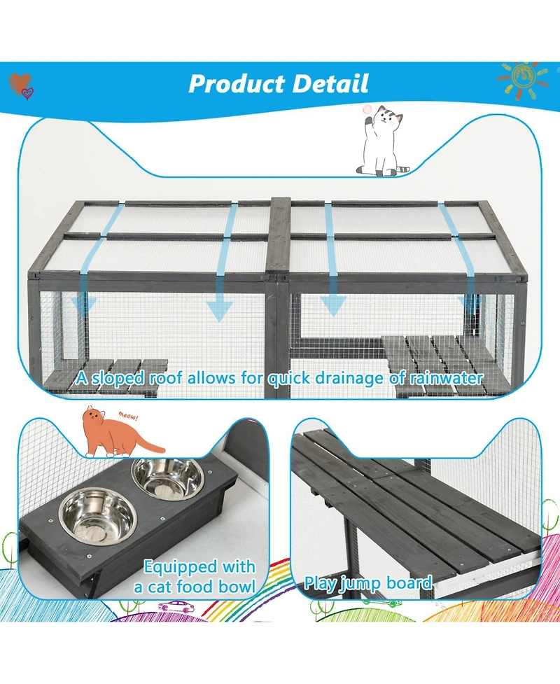 Streamdale Furniture Outdoor Wooden Cat Catio - Large Grey