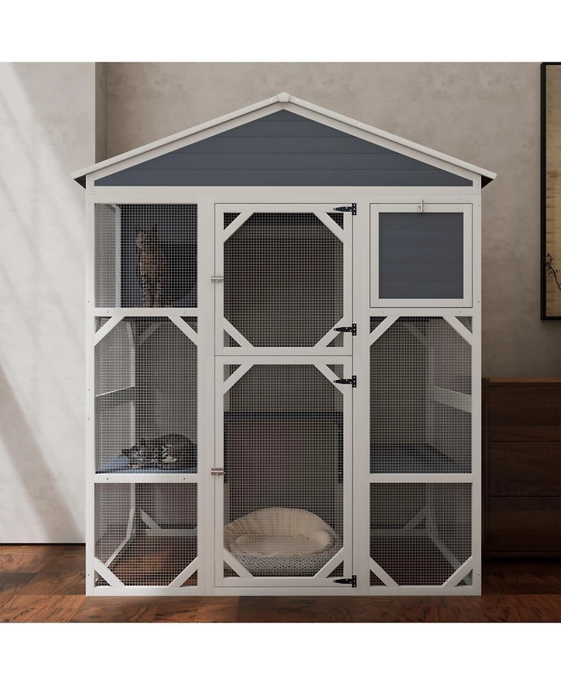 Streamdale Furniture Gray Wooden Catio Outdoor Cat House