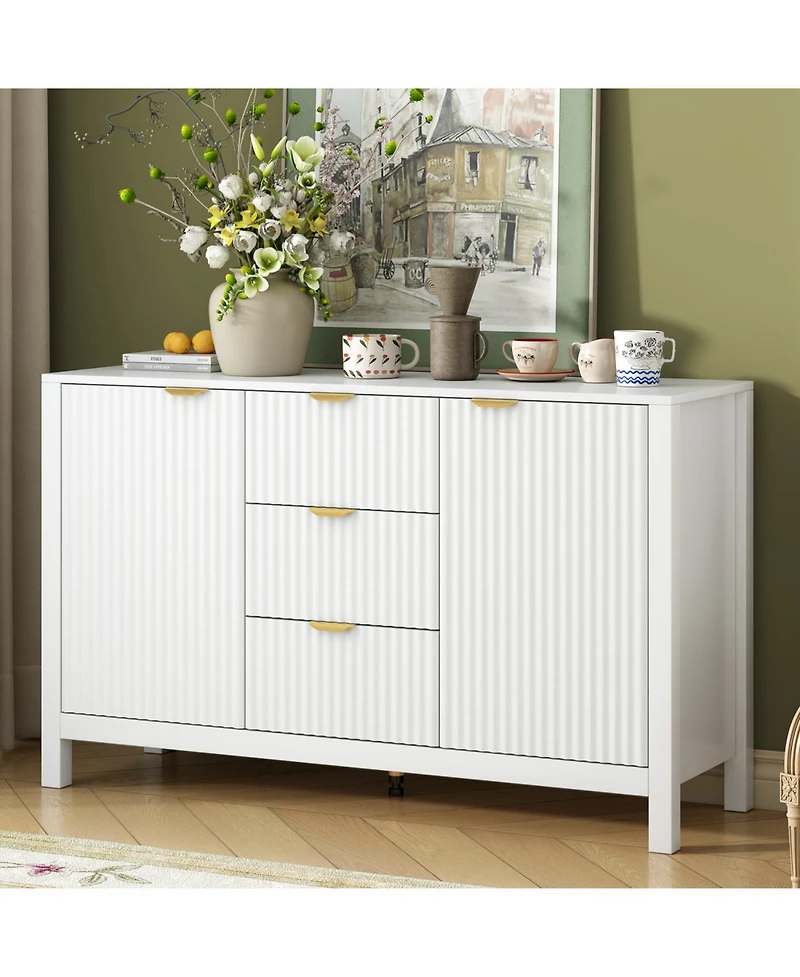Streamdale Furniture Wave Design Sideboard - Adjustable Shelves Drawers Soft-Close Doors