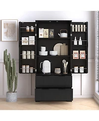 Streamdale Furniture 72" Fluted Pantry Cabinet with Drawers & Spice Rack - Black