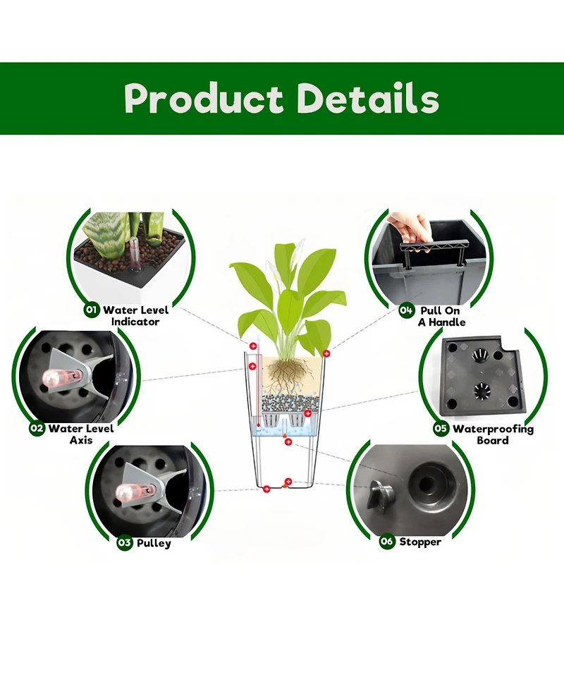 Streamdale Furniture 22" Faux Rattan Square Planter w/ Self-Watering (2-Pack Black)