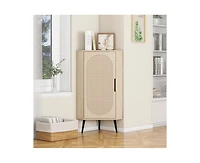 Freestanding Corner Cabinet with Rattan door