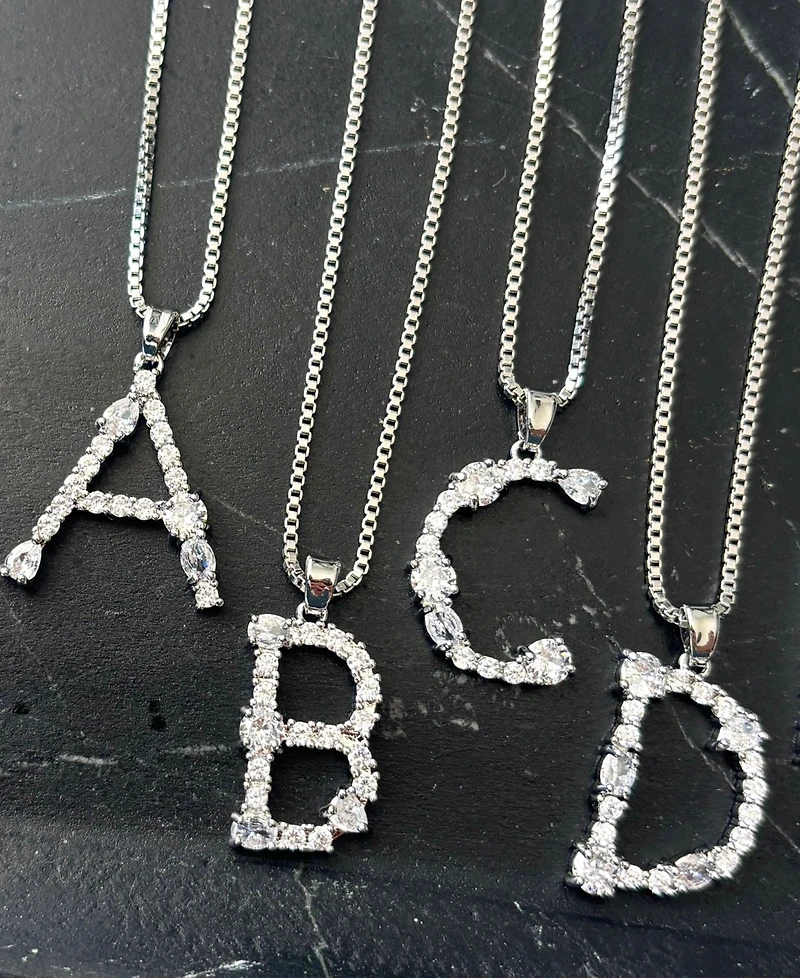 Adornia Silver Crystal Mixed Stone Initial Necklace