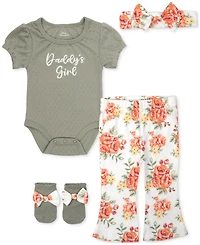 Baby Essentials Girls Daddy's Girl Bodysuit, Headband, Flare Pants & Socks, 4 Piece Set