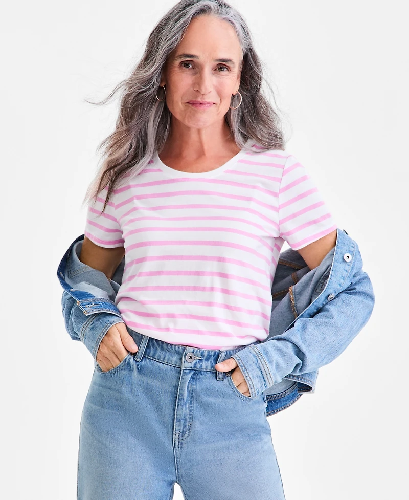 Style & Co Women's Striped Crewneck Short-Sleeve T-Shirt, Macy's Exclusive