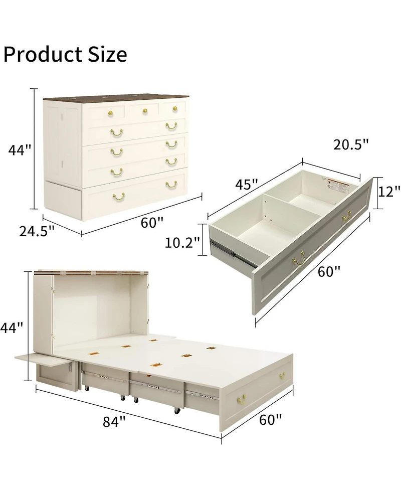 livelylodge Murphy Bed Cabinet with Drawer Includes Storage Cabinet, Twin Suit for Home Office, Full with Charging and Usb Port, Warm White Twin Murph