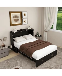 Murphy Bed Cabinet with Drawer Includes Storage Cabinet, Murphy Bed Twin Suit for Home Office or Small Room, Murphy Bed Black Twin