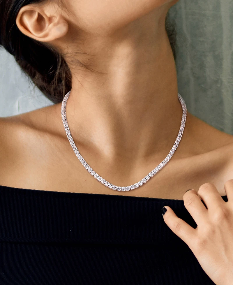 Lab Grown White Sapphire Tennis Necklace (33 ct. t.w.) in Sterling Silver, 18" (Also Available in 18k Gold Plated over Sterling Silver)