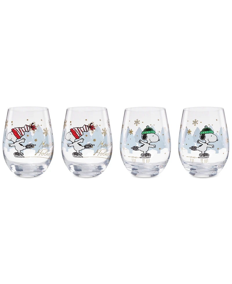 Lenox Snoopy Skating Christmas Tumblers, Set of 4