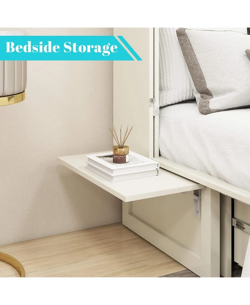 livelylodge Murphy Bed Cabinet, Queen Murphy Bed with Usb and Charging Ports, with Drawer Includes Storage Cabinet, Queen Suit for Guest Room, White C