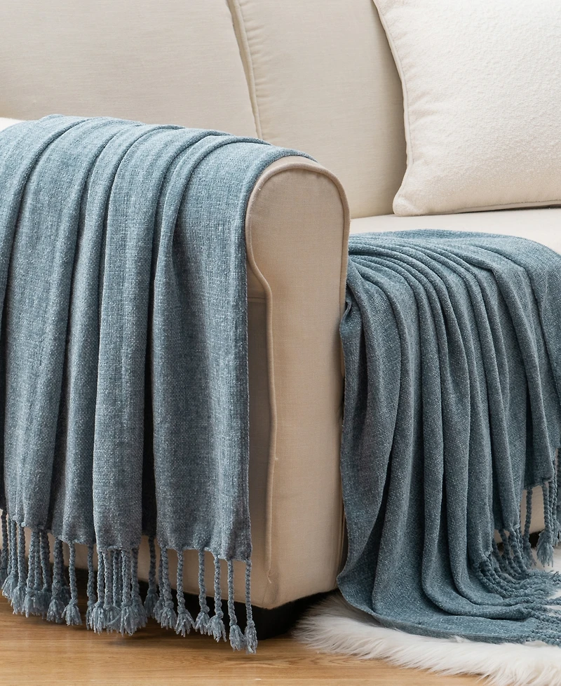 Battilo Lifestyle Chenille Throw with Fringe Tassels, 50" x 60"