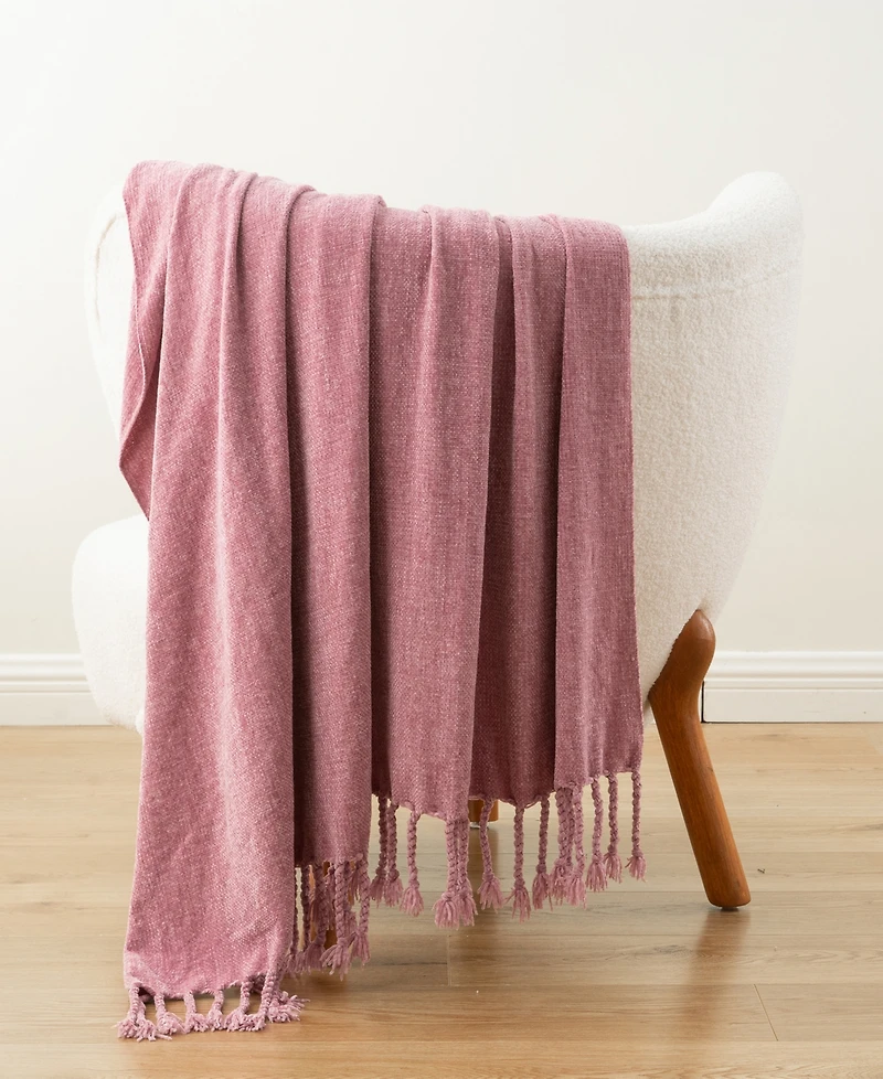 Battilo Lifestyle Chenille Throw with Fringe Tassels, 50" x 60"