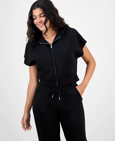 And Now This Petite Hooded Short-Sleeve Zip-Up Top, Macy's Exclusive