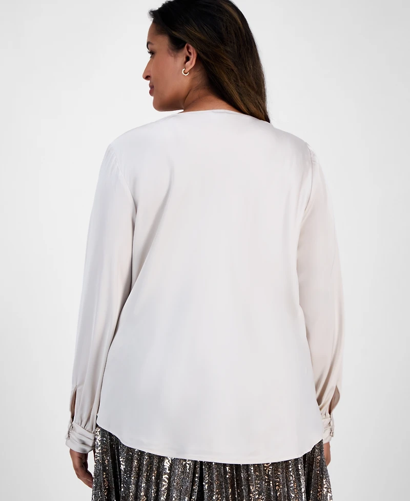 Anne Klein Plus Cowl-Neck Matte Satin Blouse