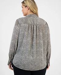 Anne Klein Plus Size Printed Blouson-Sleeve Blouse