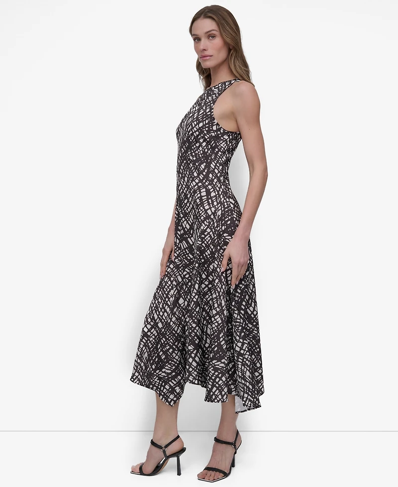 Dkny Women's Printed Crewneck High-Low Hem Midi Dress