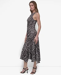 Dkny Women's Printed Crewneck High-Low Hem Midi Dress