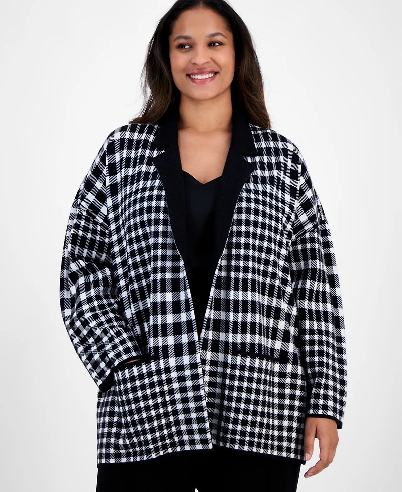 Ak Anne Klein Plus Multi-Plaid Long-Sleeve Blazer