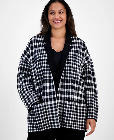 Ak Anne Klein Plus Multi-Plaid Long-Sleeve Blazer