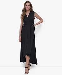 Dkny Women's V-Neck Sleeveless Belted High-Low Hem Dress