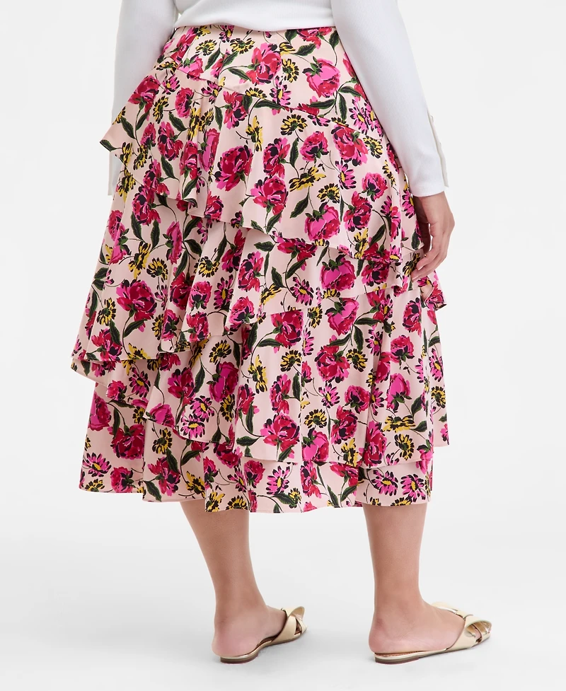 On 34th Trendy Plus Floral-Print Tiered Midi Skirt, Macy's Exclusive