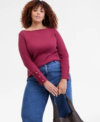 On 34th Trendy Plus Size Button-Cuff Boatneck Top, Macy's Exclusive