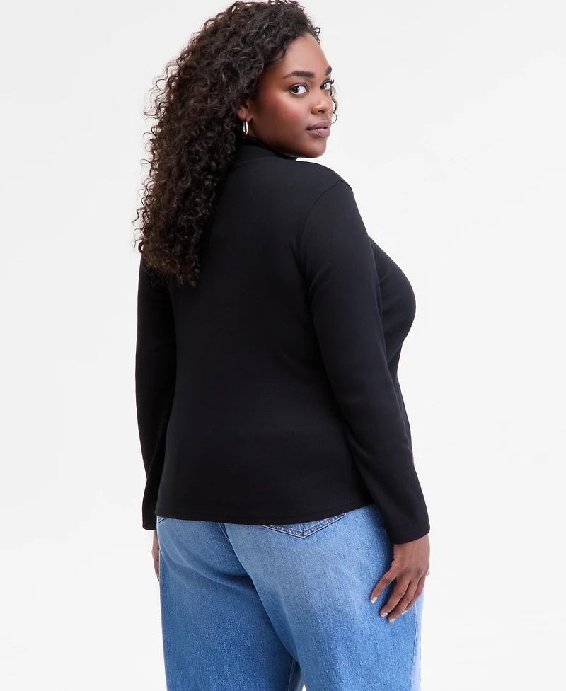 On 34th Trendy Plus Size Mock Neck Micro-Rib Top, Macy's Exclusive