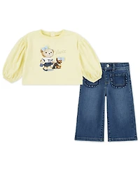 Levi's Baby Girls Bear Graphic Top and Wide-Leg Jeans, 2 Piece Set