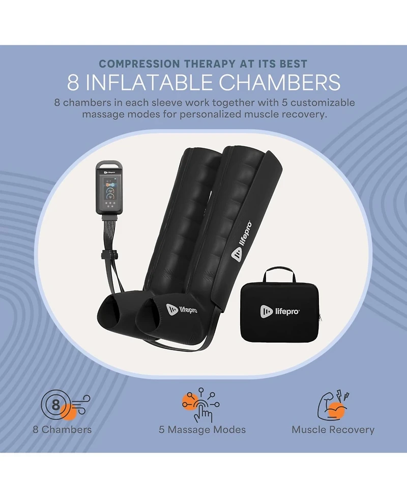 LifePro Air Compression Recovery System with Heat – 8-Chamber Full Leg Massager for Calf, Thigh & Foot – Air Massage Wraps for Circulati