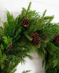 Nearly Natural 30" Artificial Norfolk Pine Wreath with Pinecones