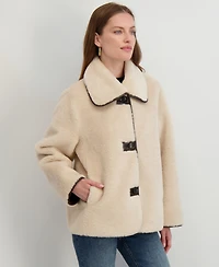 Tahari Women's Reversible Faux-Shearling Button-Front Coat