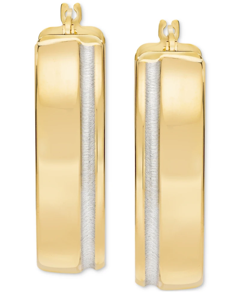 Polished Striped Small Hoop Earrings in 14k Two-Tone Gold, 0.75"