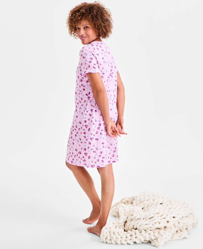 Charter Club Women's Cotton Printed Henley Sleepshirt, Created for Macy's