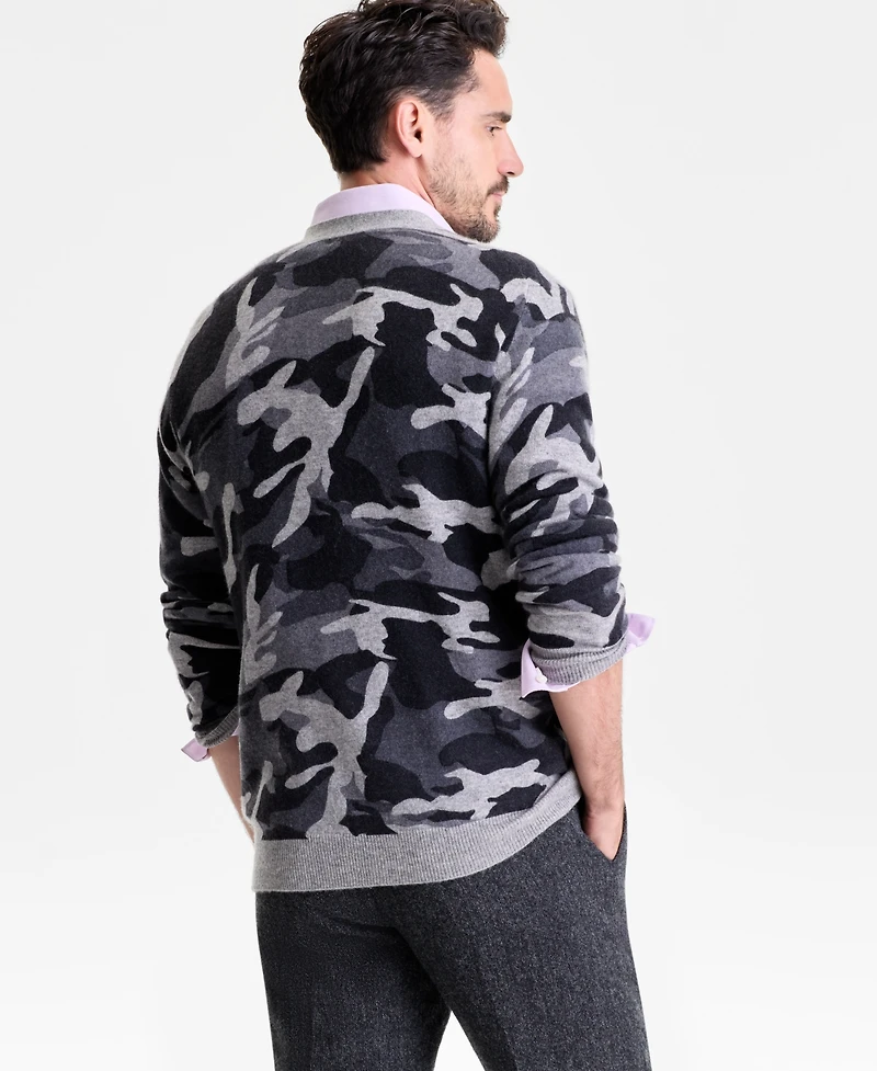 Club Room Men's 100% Cashmere Camo-Print V-Neck Cardigan