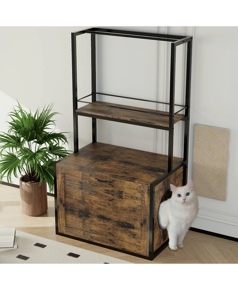 Streamdale Furniture 55" Litter Box Enclosure with Storage & Clothes Rack - Rustic Brown