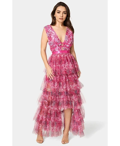 Bebe Women's Tiered High Low Gown
