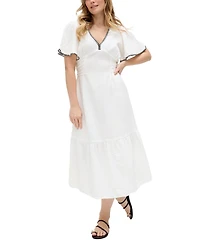 Raffya Women's Delilah V-Neck Front Tie Midi Dress