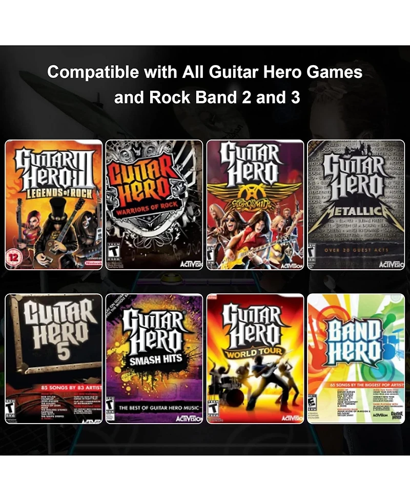 Nbcp Wireless Guitar Controller for Wii – Compatible with Guitar Hero, Clone Hero, Rock Band 2 & 3 (Excludes Rock Band 1) – Detachable D