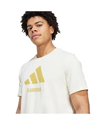 Adidas Men's Cream Cr Flamengo Three-Stripes Wordmark T-Shirt
