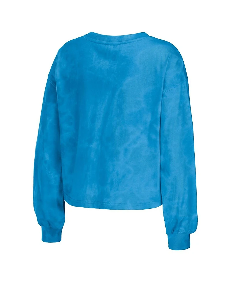 Wear by Erin Andrews Women's 2-Piece Blue Carolina Panthers Tie-Dye Cropped Pullover Sweatshirt and Shorts Lounge Set