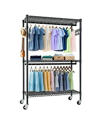 Streamdale Furniture Heavy Duty Rolling Clothes Rack with Shelves & Hooks
