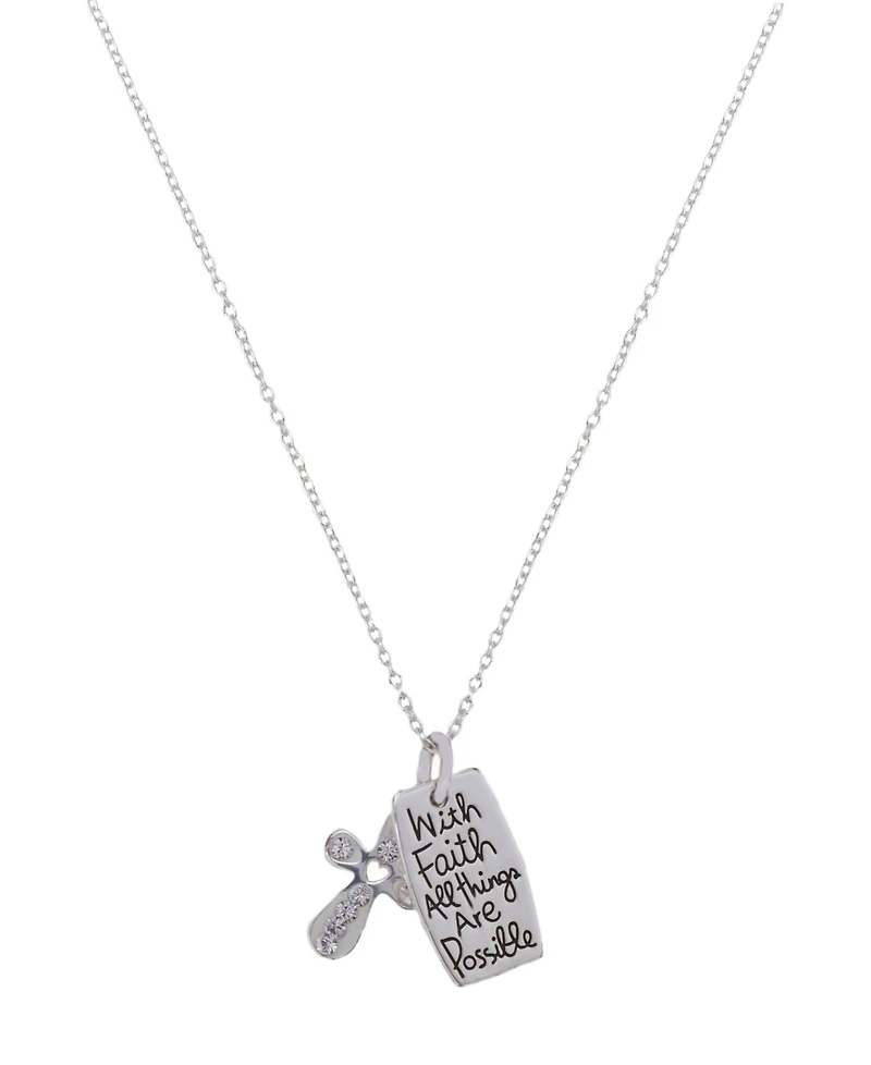 Unwritten Sterling Silver Crystal Cross Short Pendant Charm Necklace