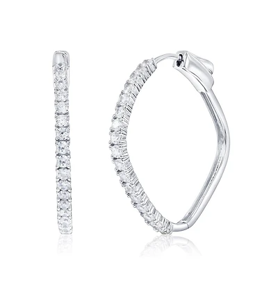 Sterling Silver, Diamond-Shaped 30mm Cz Hoop Earrings