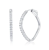 Sterling Silver, Diamond-Shaped 30mm Cz Hoop Earrings